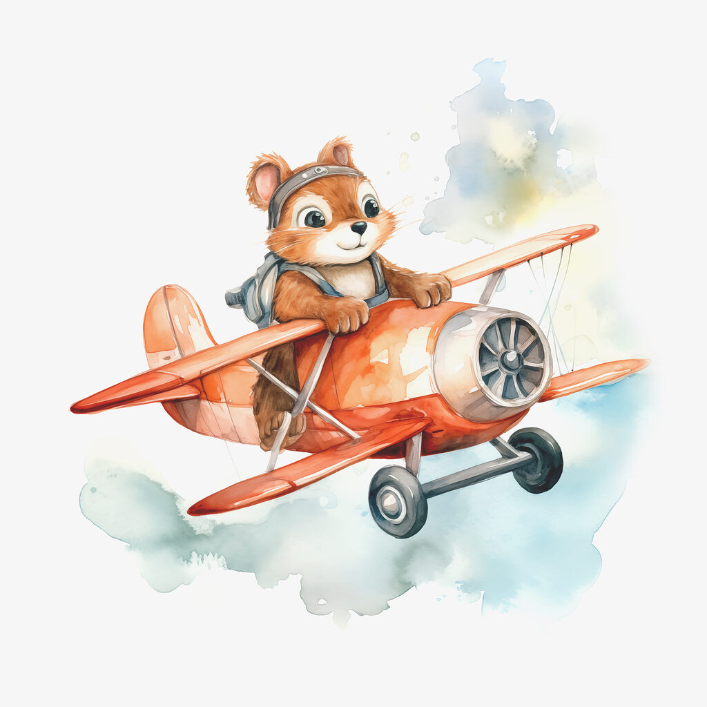 Füchslein fliegt durch Wolken — ganzes Design