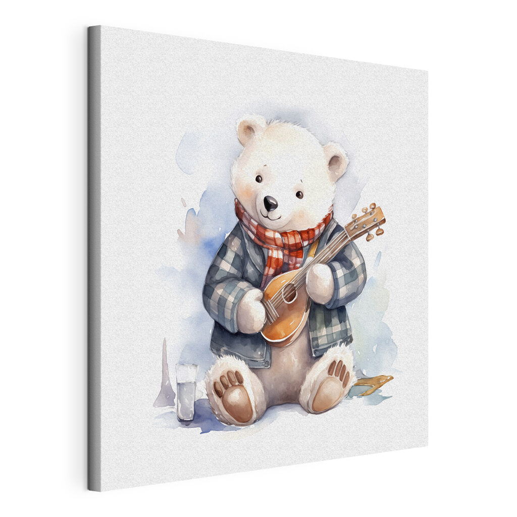 Bärchen mit Ukulele, gespannte Leinwand mit umlaufender Kante