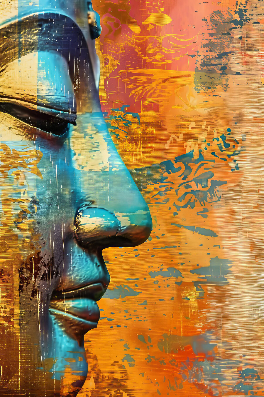 Buddha in türkisfarbenem Licht — ganzes Design