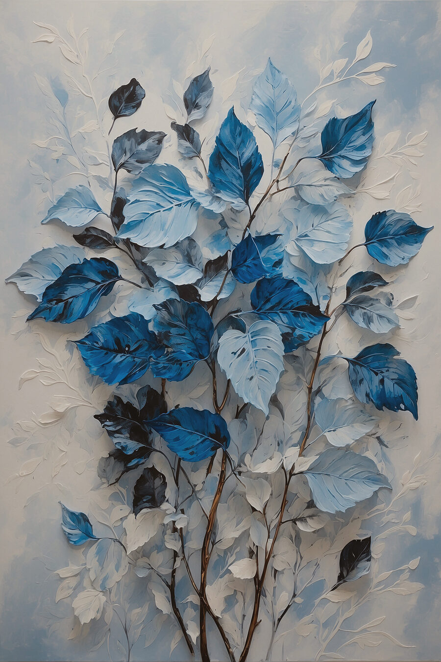 Blaue Blätter auf Grau — ganzes Design