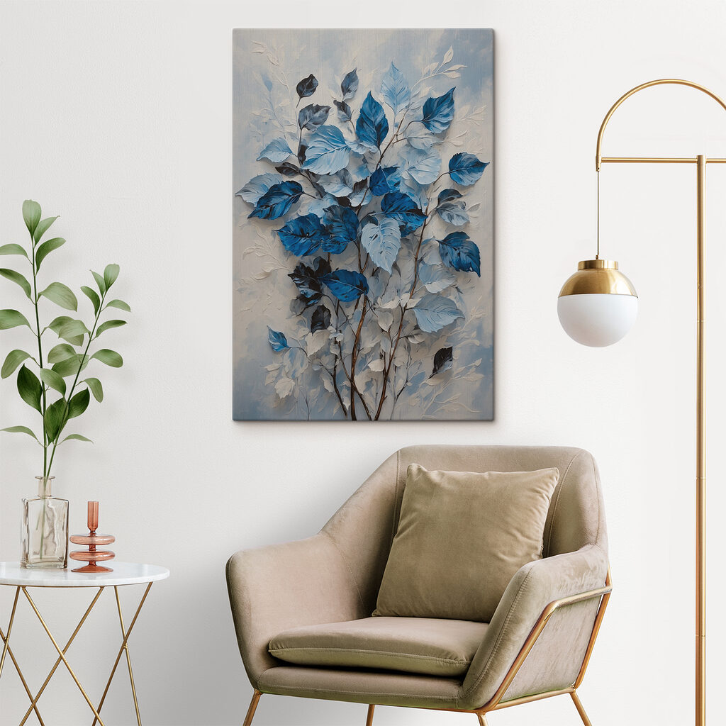 Blaue Blätter auf Grau — Interieur 3