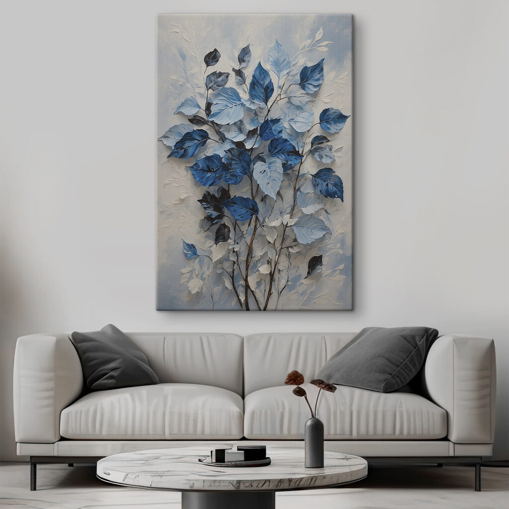 Blaue Blätter auf Grau — Interieur 1