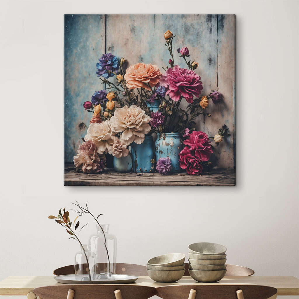 Sträuße in türkisfarbenen Vasen — Interieur 1