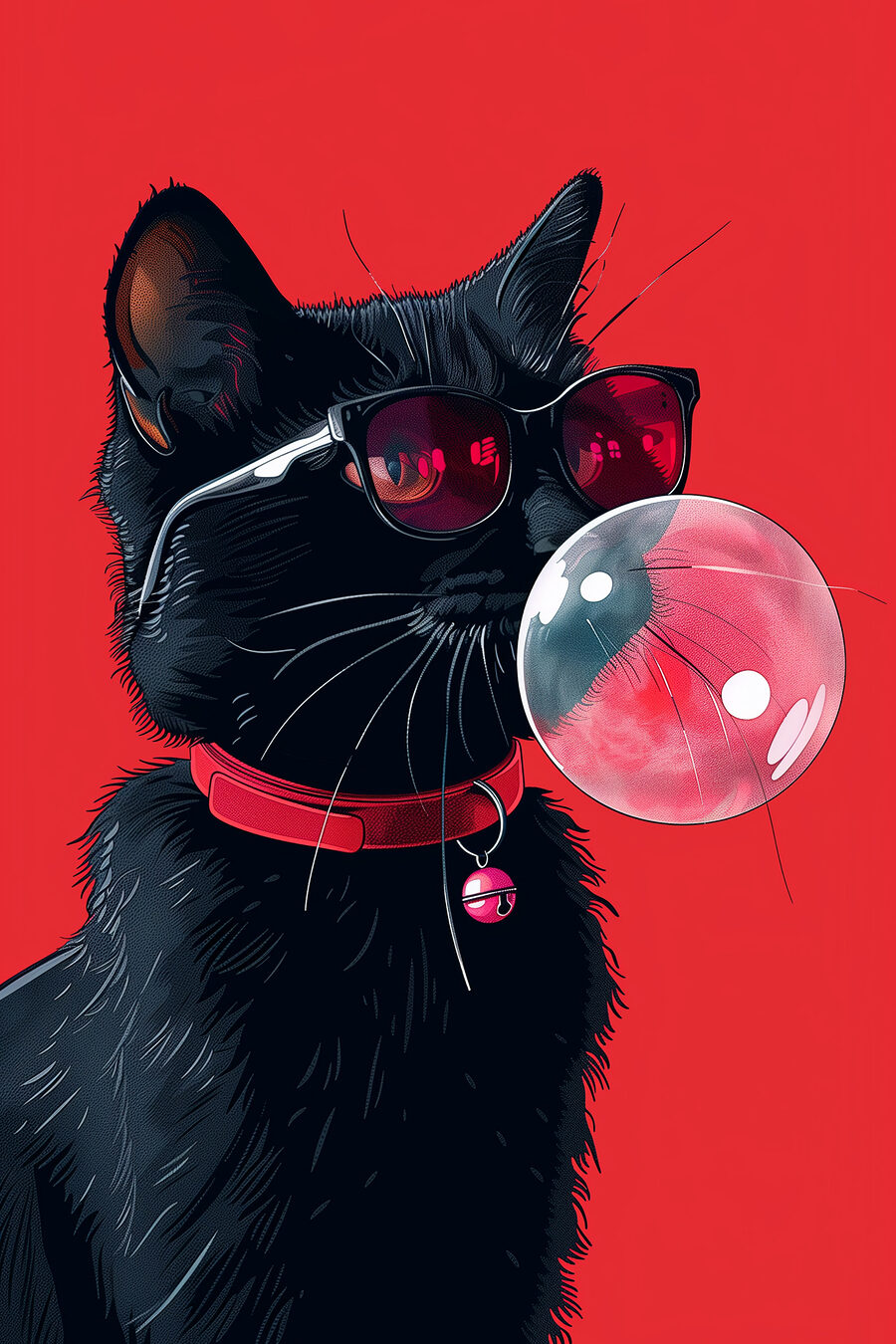 Schwarze Katze, rosa Kaugummi — ganzes Design