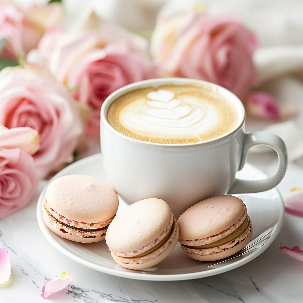 Cappuccino mit Macarons — ganzes Design