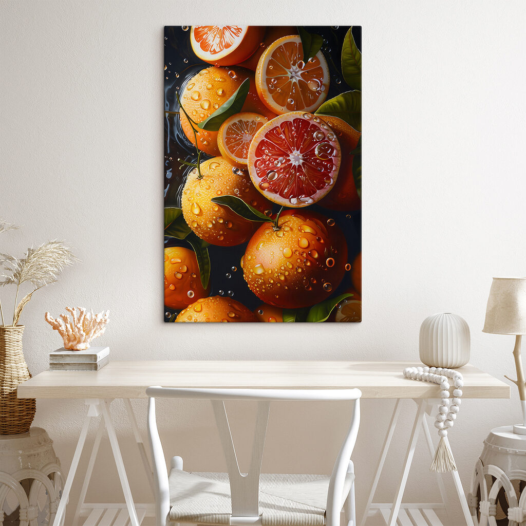 Orangen auf dunklem Grund in einem Interieur