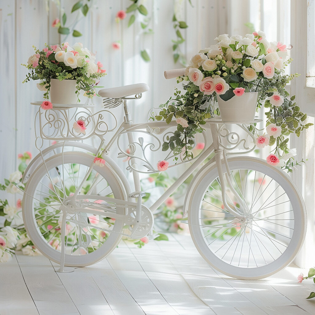 Fahrrad voller rosa Blüten — ganzes Design
