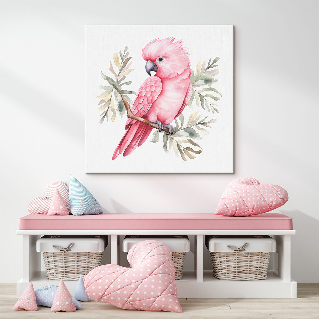 Rosa Kakadu zwischen Graugrün — Interieur 1