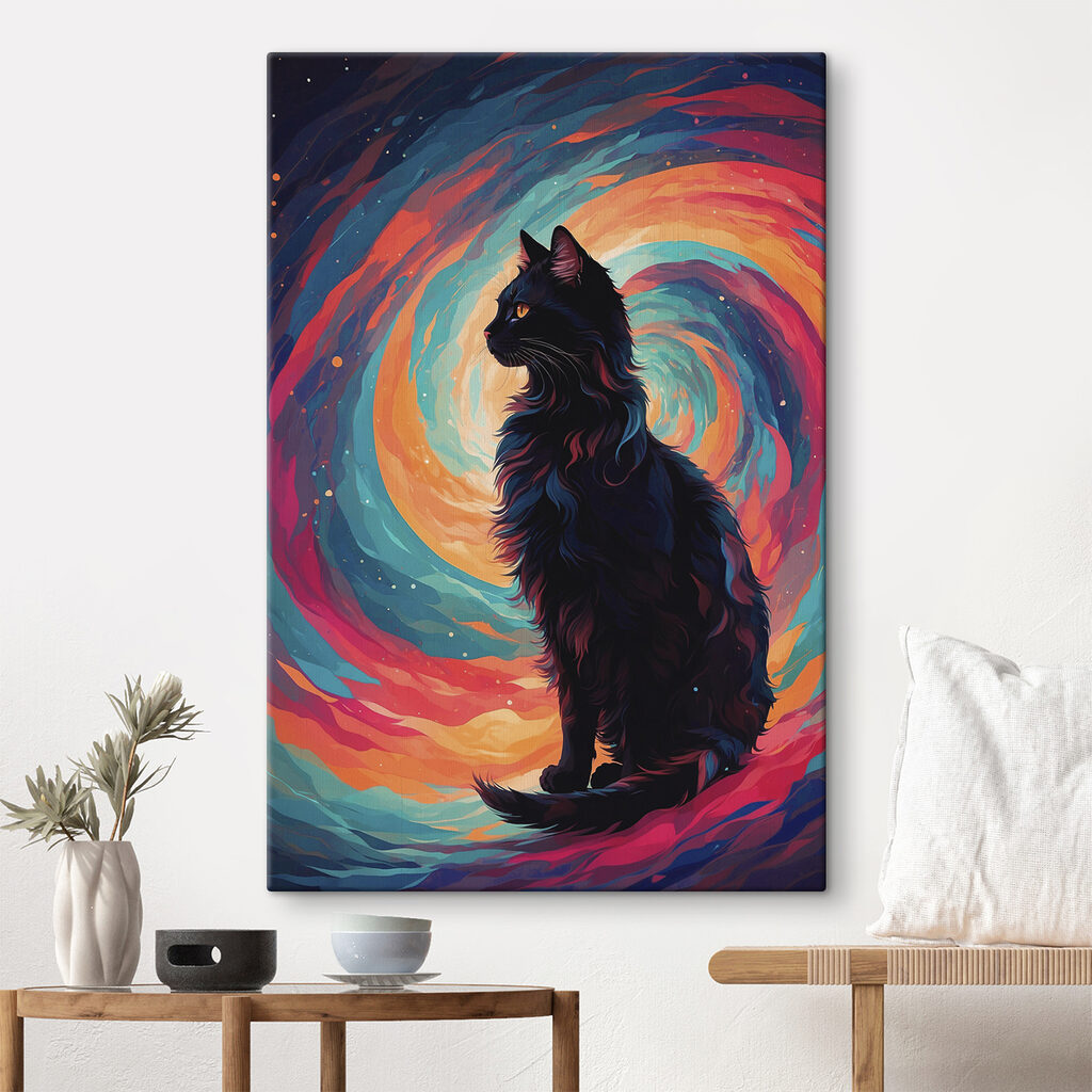Schwarze Katze im Farbwirbel — Interieur 1
