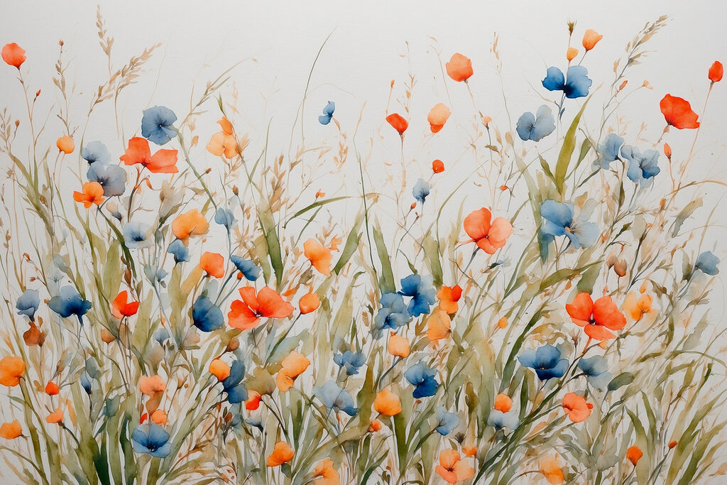 Wiesenblumen in zwei Farben — ganzes Design