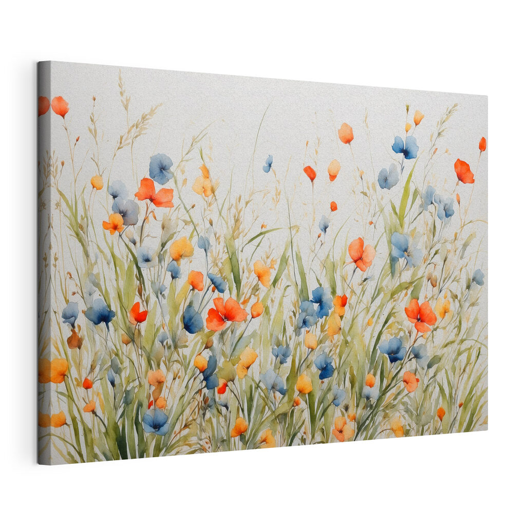 Wiesenblumen in zwei Farben, gespannte Leinwand mit umlaufender Kante