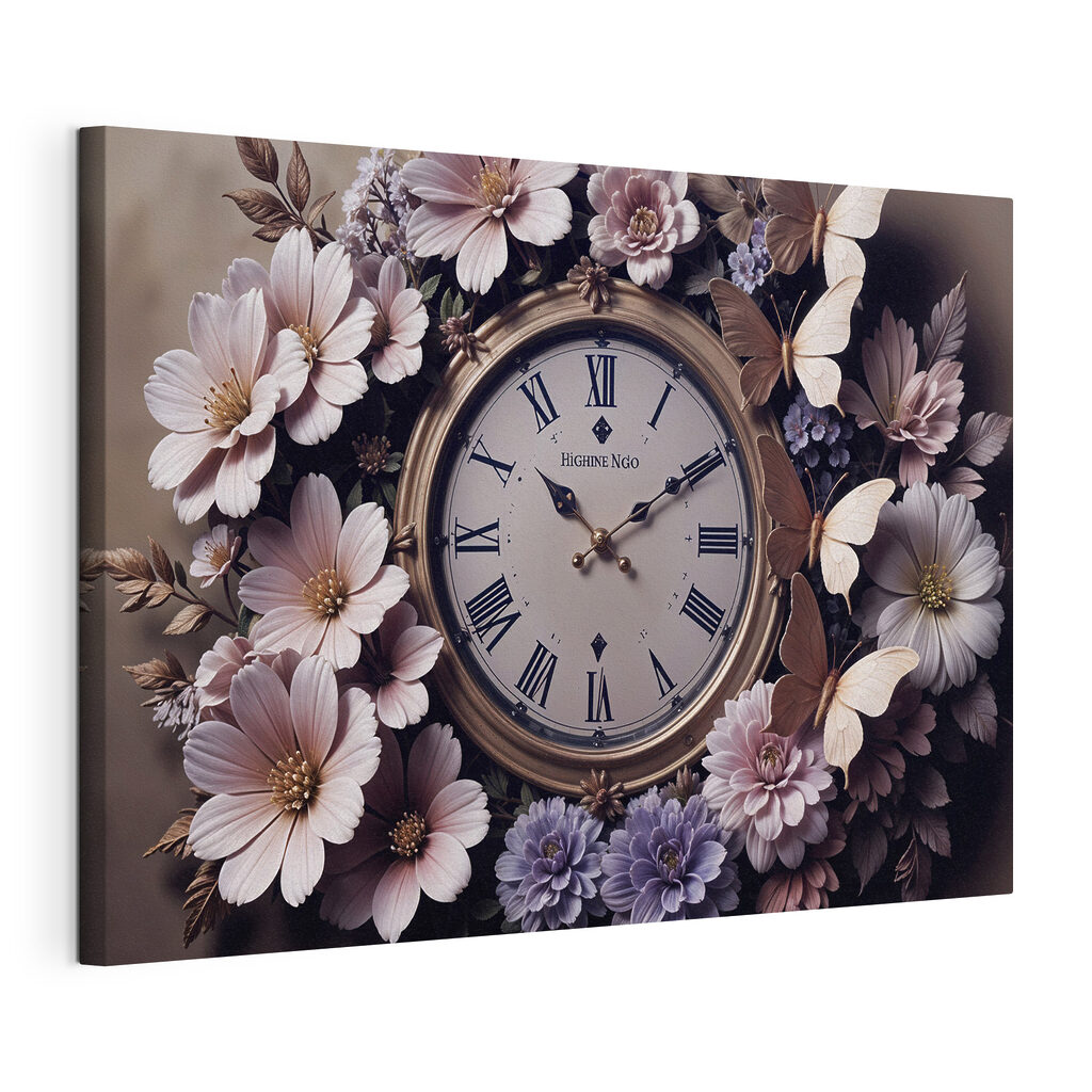 Blumenkranz um die Zeit, gespannte Leinwand mit umlaufender Kante