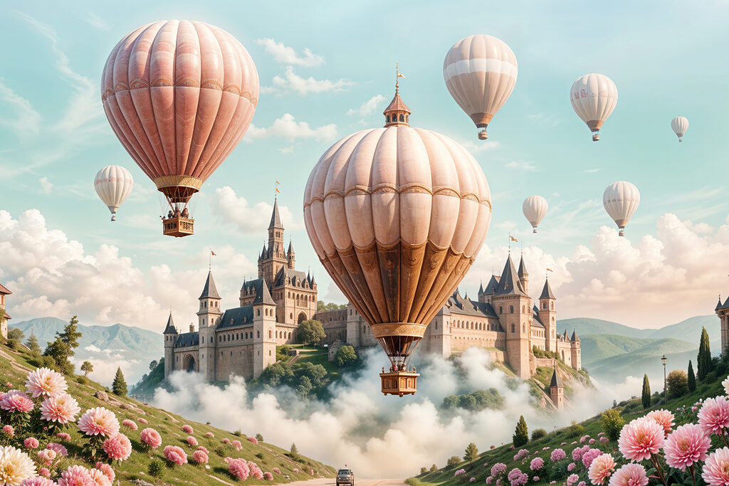 Ballons über einem Traumschloss — ganzes Design