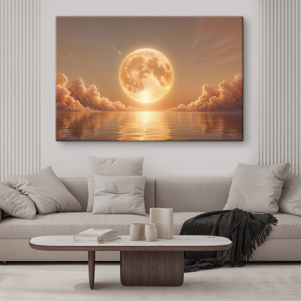 Vollmond im Abendschein in einem Interieur