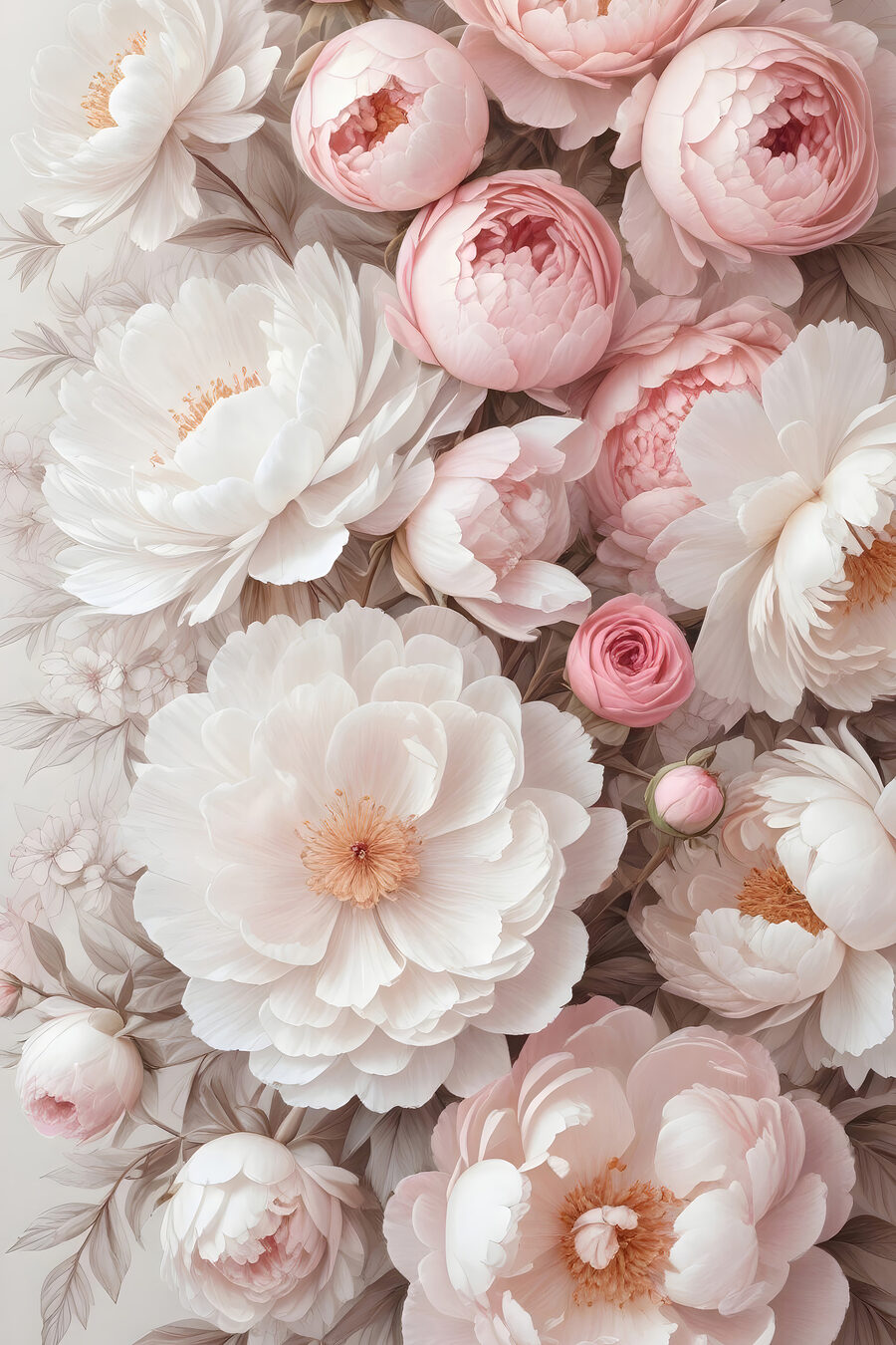 Rosa Rosetten zwischen Weiß — ganzes Design