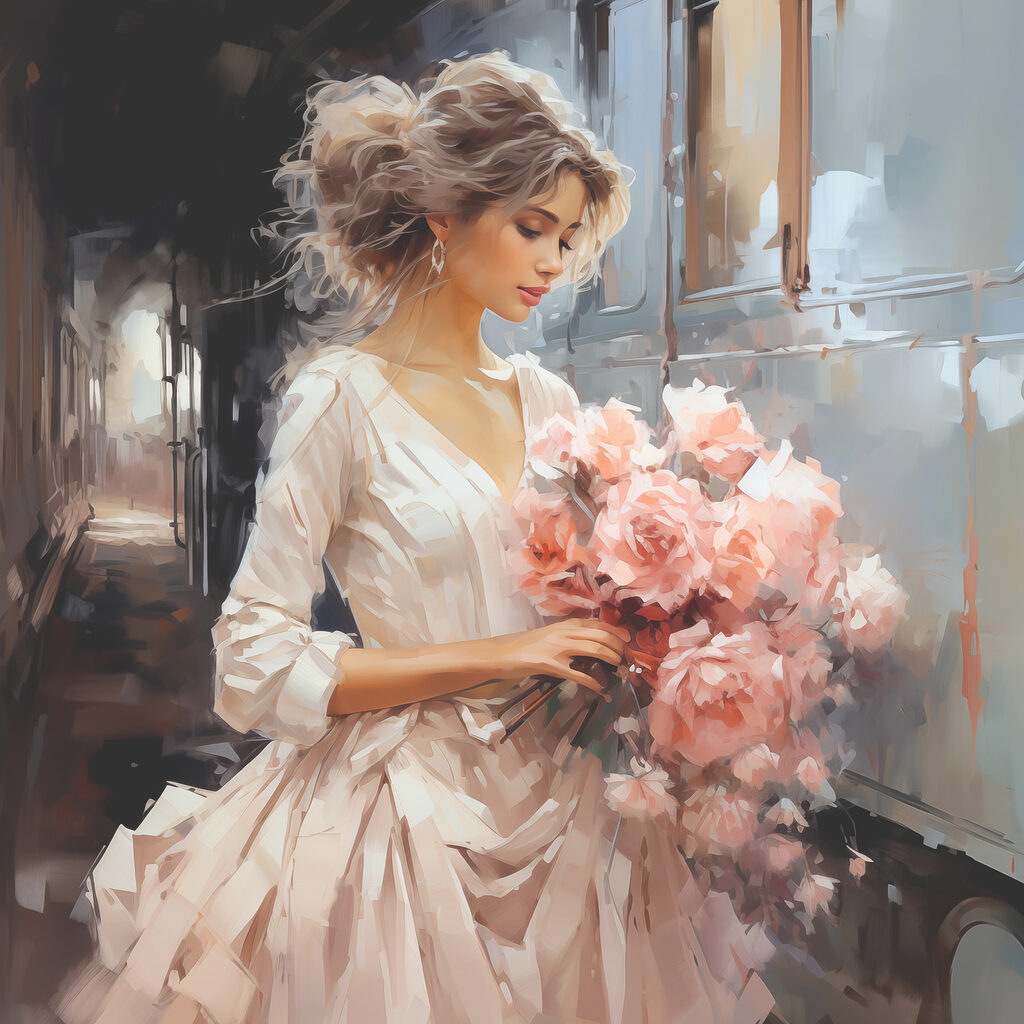 Blumen in ihren Armen — ganzes Design