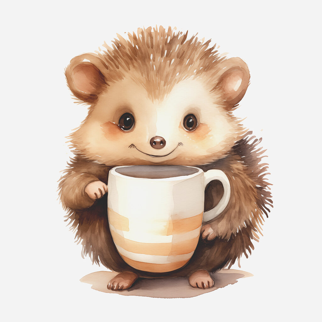 Igelchen mit großer Tasse — ganzes Design