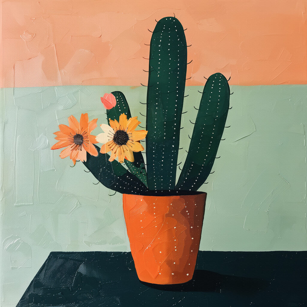 Kaktus mit orangefarbenen Blüten — ganzes Design