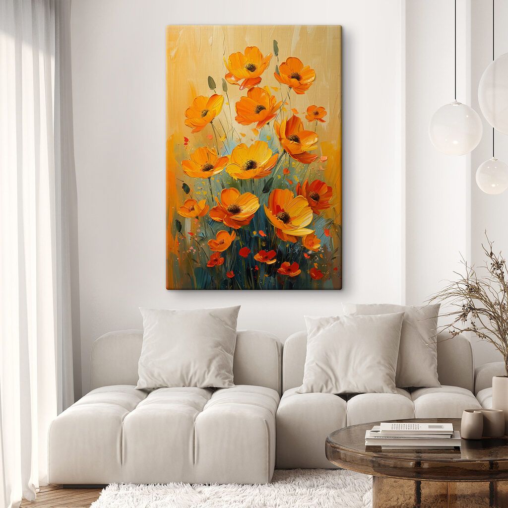 Orangefarbene Blüten vor Sonnengelb — Interieur 2