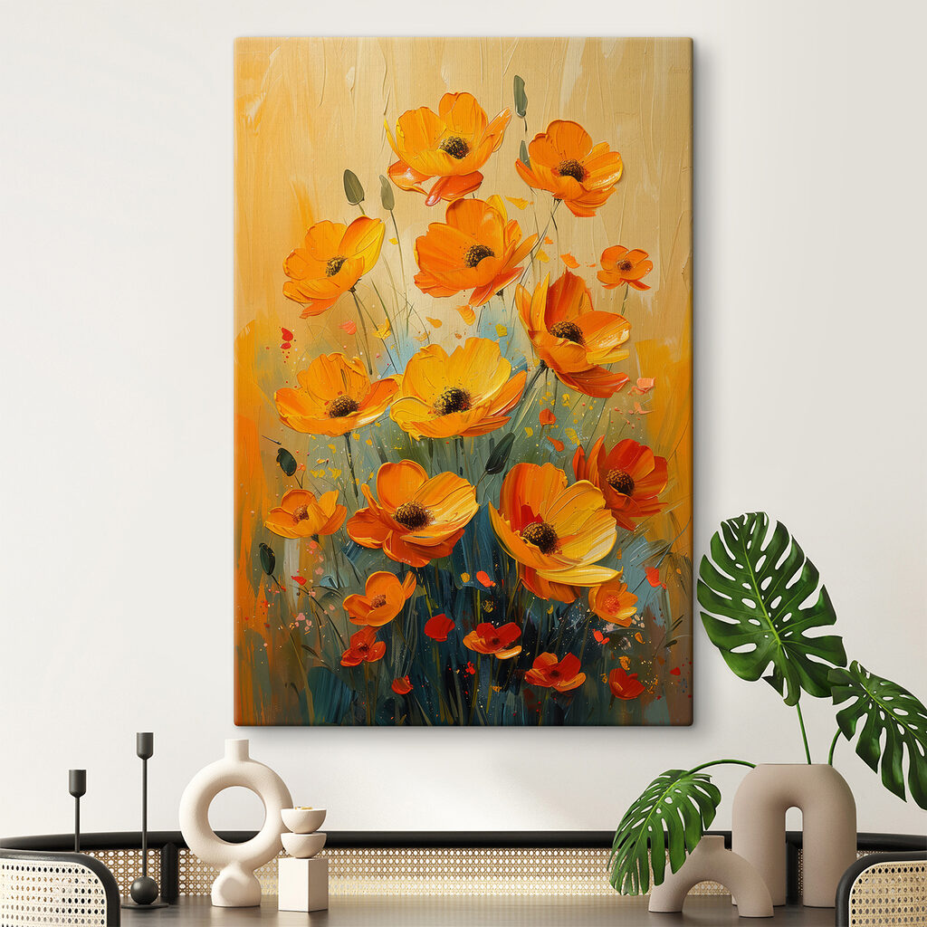 Orangefarbene Blüten vor Sonnengelb — Interieur 1