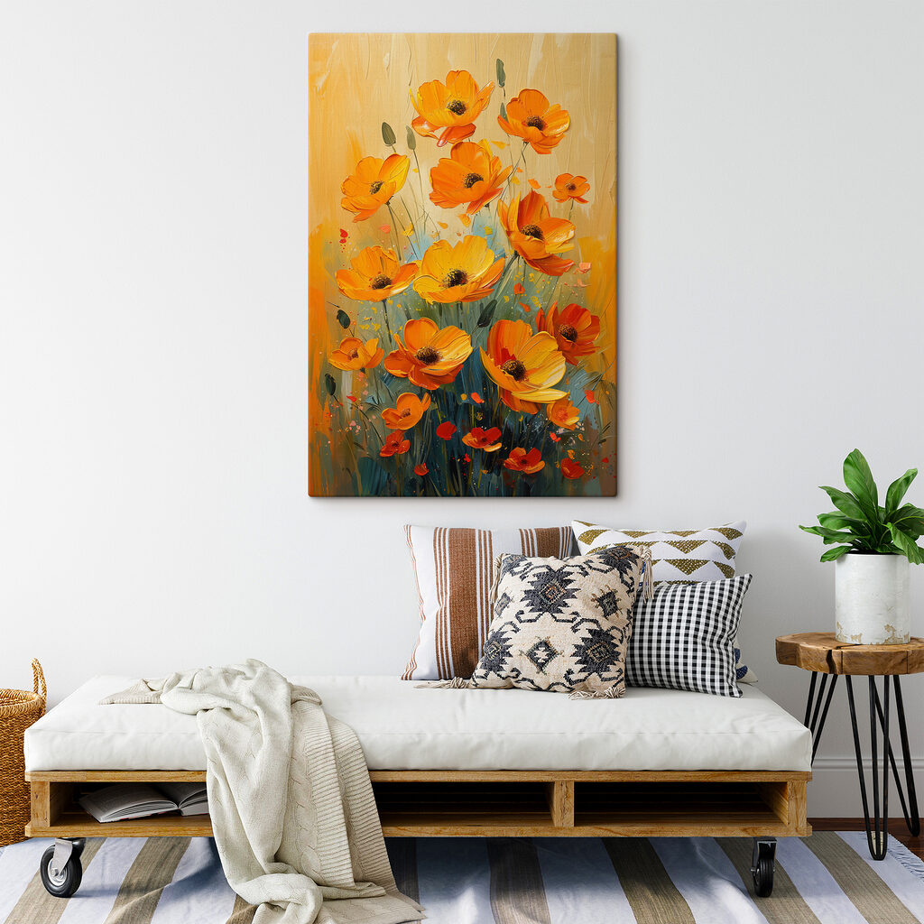 Orangefarbene Blüten vor Sonnengelb — Interieur 3