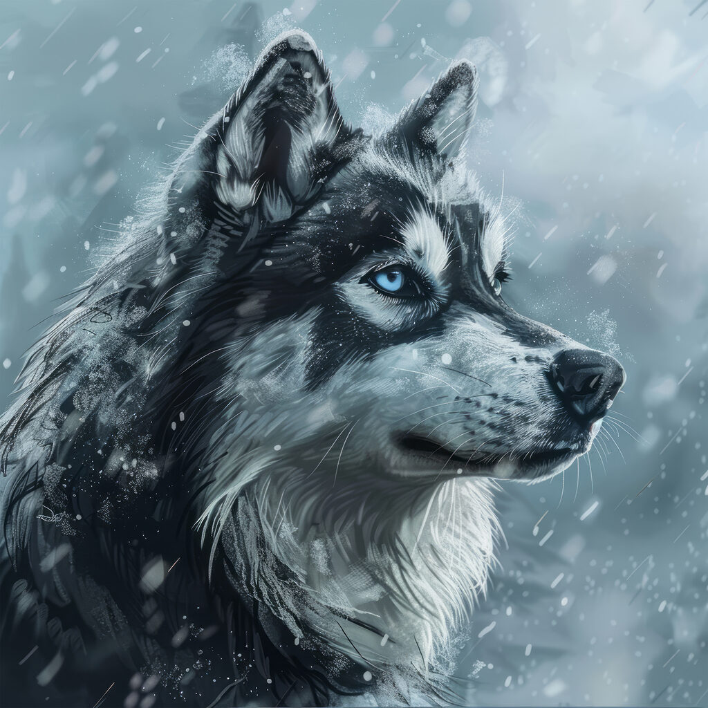 Husky im Schnee — ganzes Design
