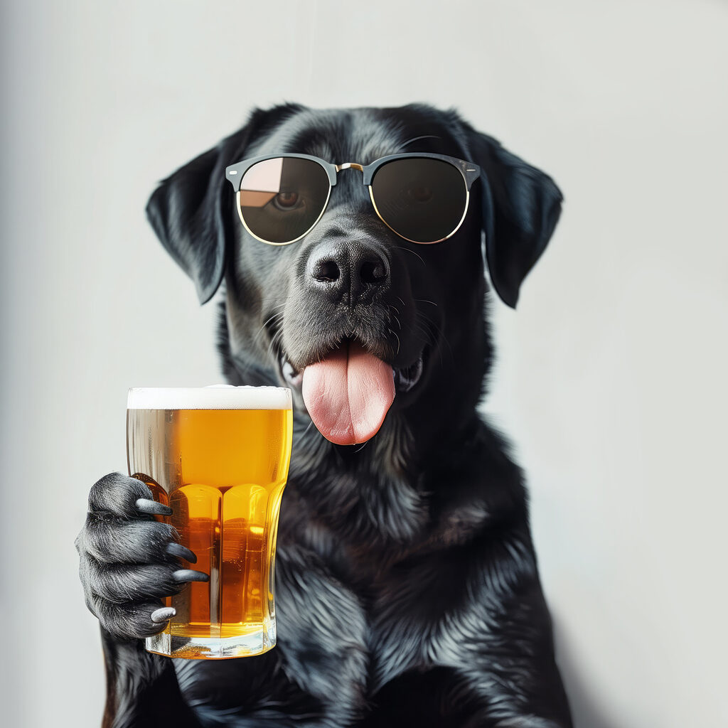 Hund stößt mit an — ganzes Design