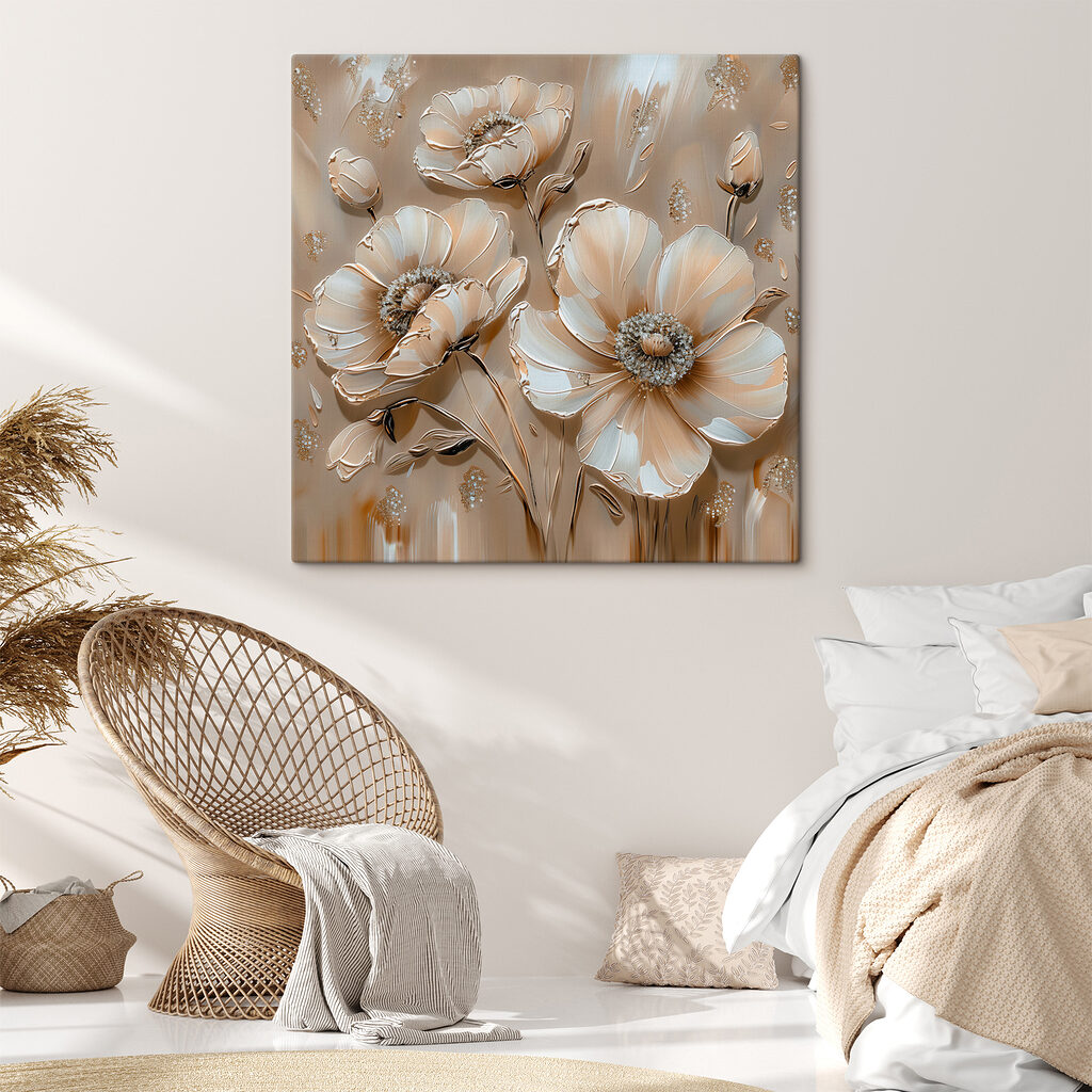 Weiße Blüten auf Sandbeige — Interieur 1