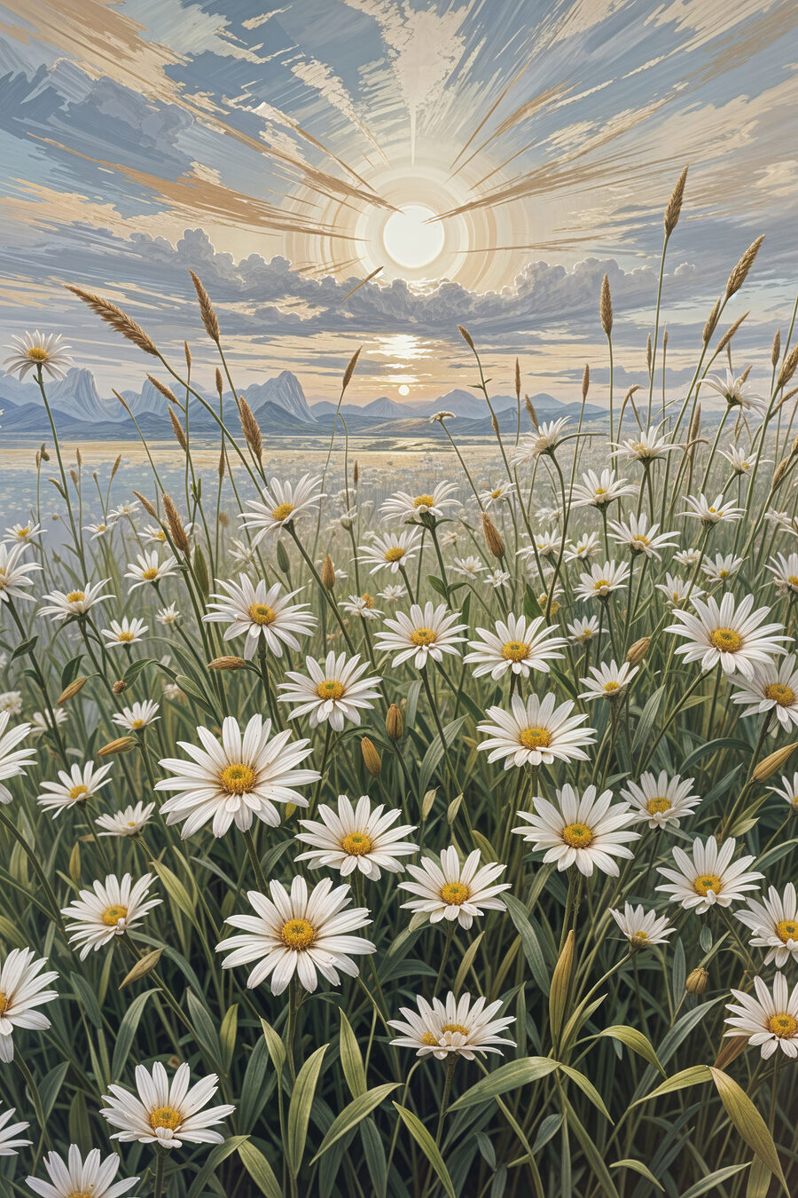 Margeriten warten auf Sonnenlicht — ganzes Design
