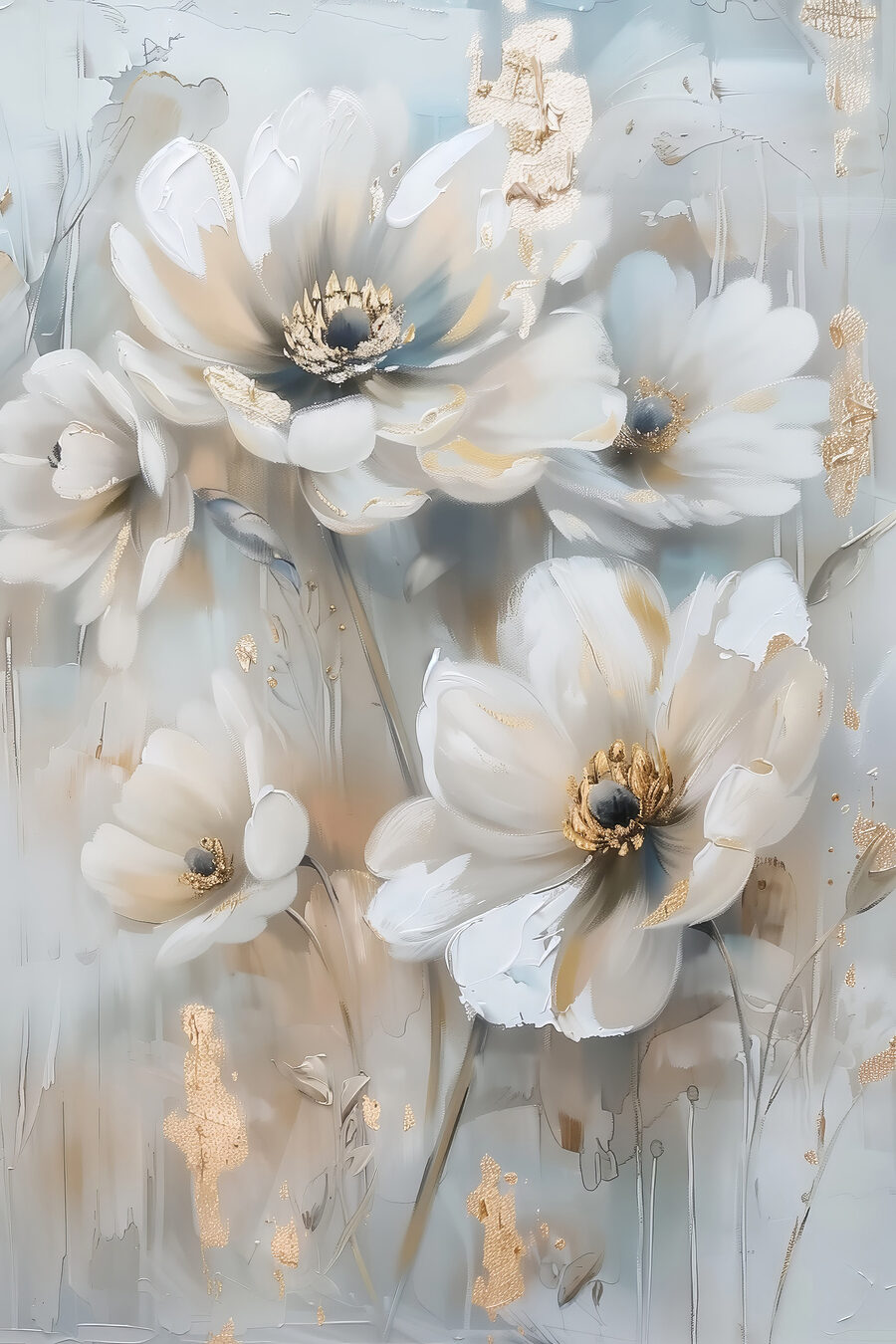 Weiße Blüten vor Blau — ganzes Design