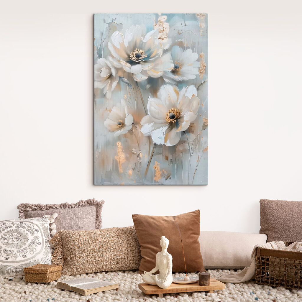Weiße Blüten vor Blau — Interieur 1