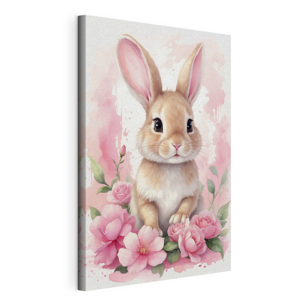 Kaninchen im rosa Garten, gespannte Leinwand mit umlaufender Kante