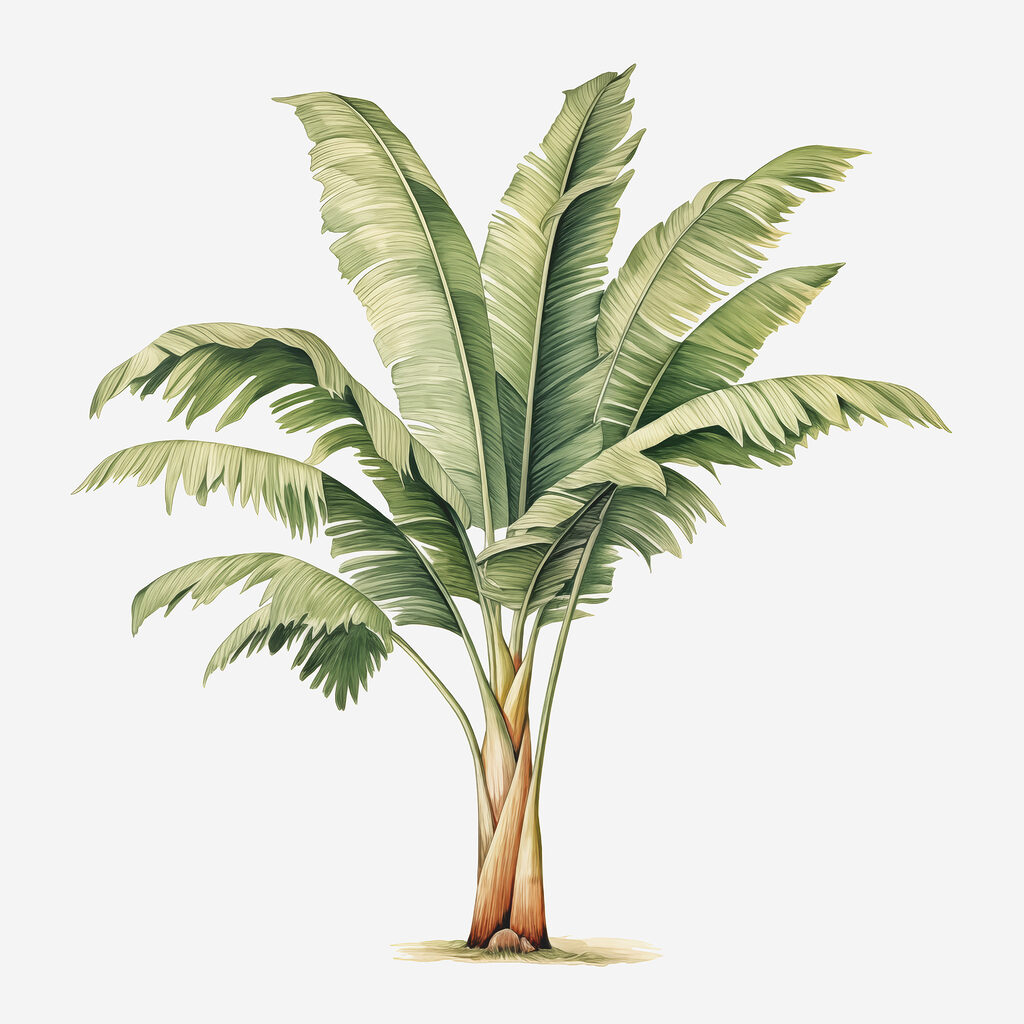 Bananenblätter in feinem Aquarell — ganzes Design