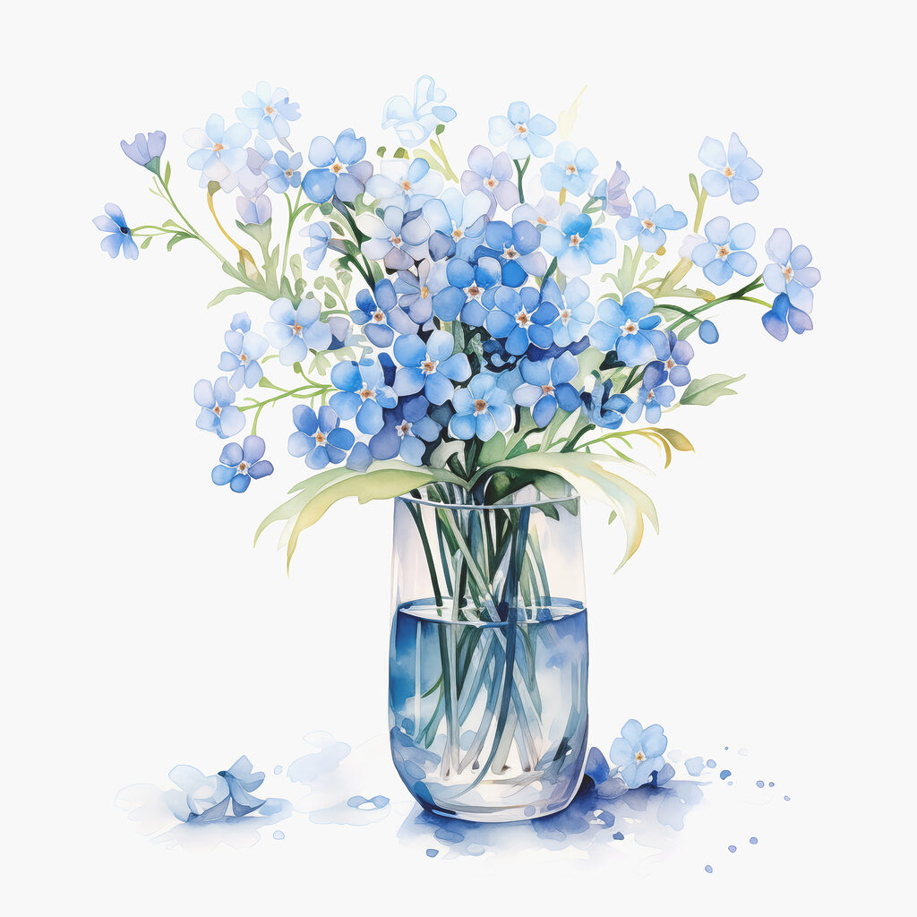 Vergissmeinnicht in blauem Glas — ganzes Design