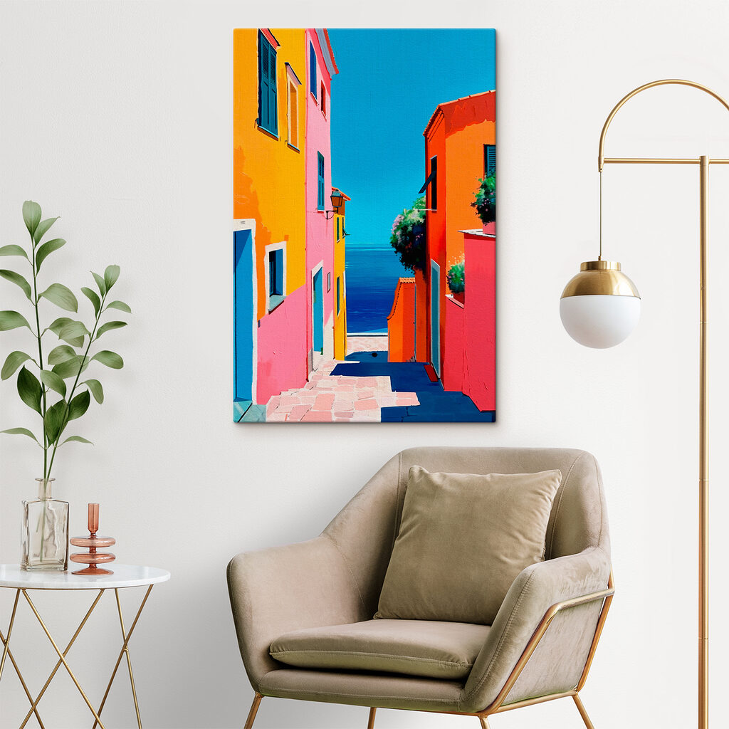 Bunte Treppe zum Meer in einem Interieur