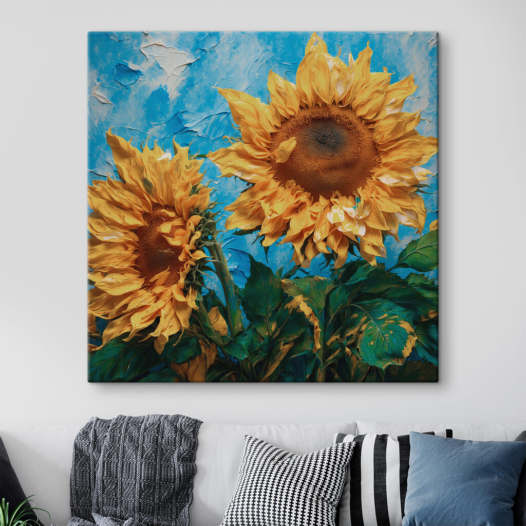 Zwei Sonnenblumen vor Himmelblau — Interieur 1