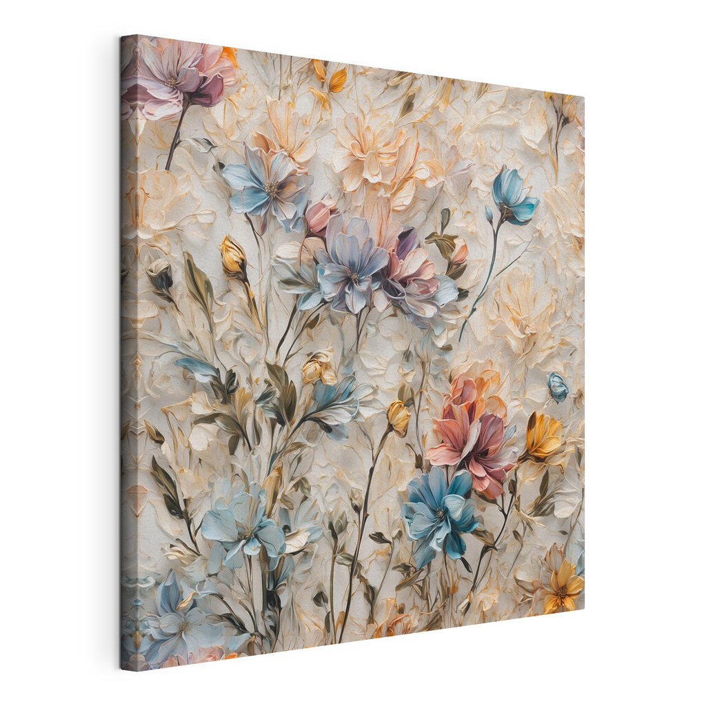 Kleine Blüten in Pastelltönen, gespannte Leinwand mit umlaufender Kante