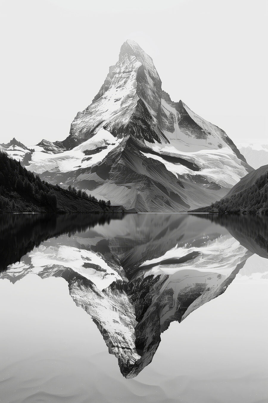 Bergspiegelung in Schwarz-Weiß — ganzes Design