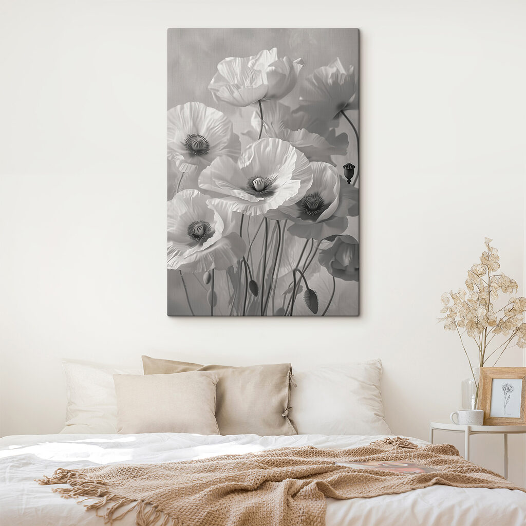 Weiße Mohnblumen vor Grau — Interieur 2