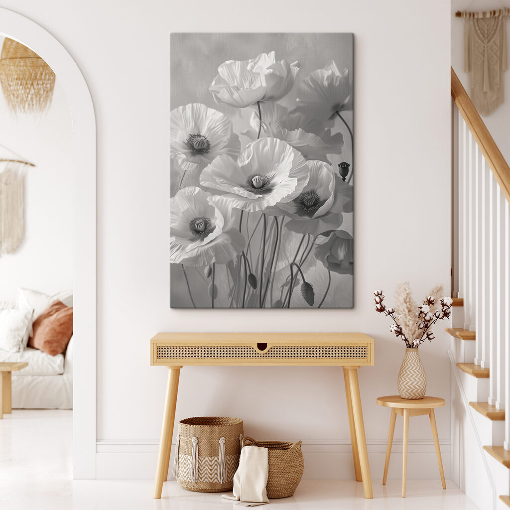 Weiße Mohnblumen vor Grau — Interieur 1