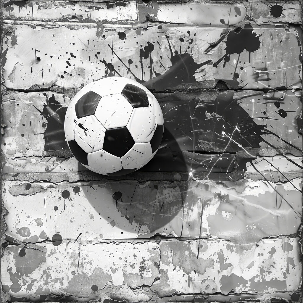 Fußball vor verwitterten Steinen — ganzes Design