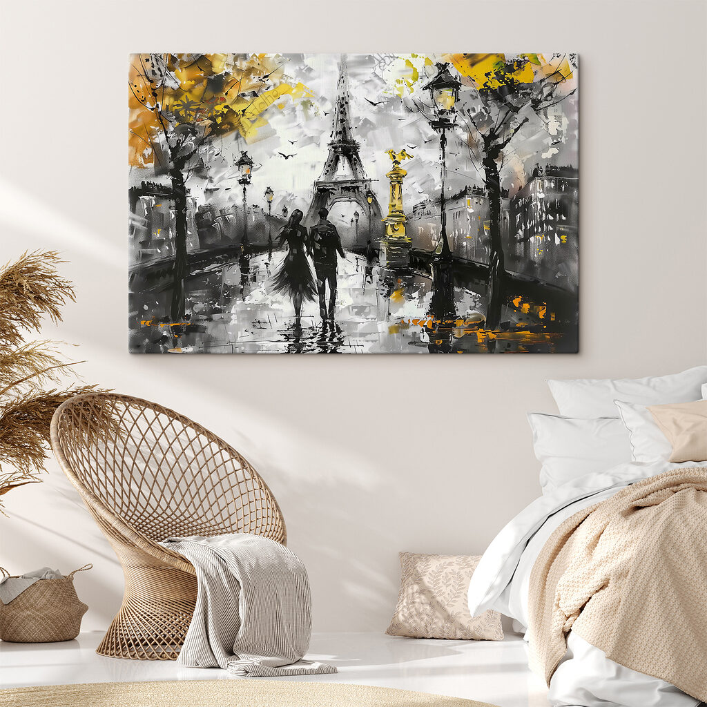 Paris zwischen gelben Blättern in einem Interieur