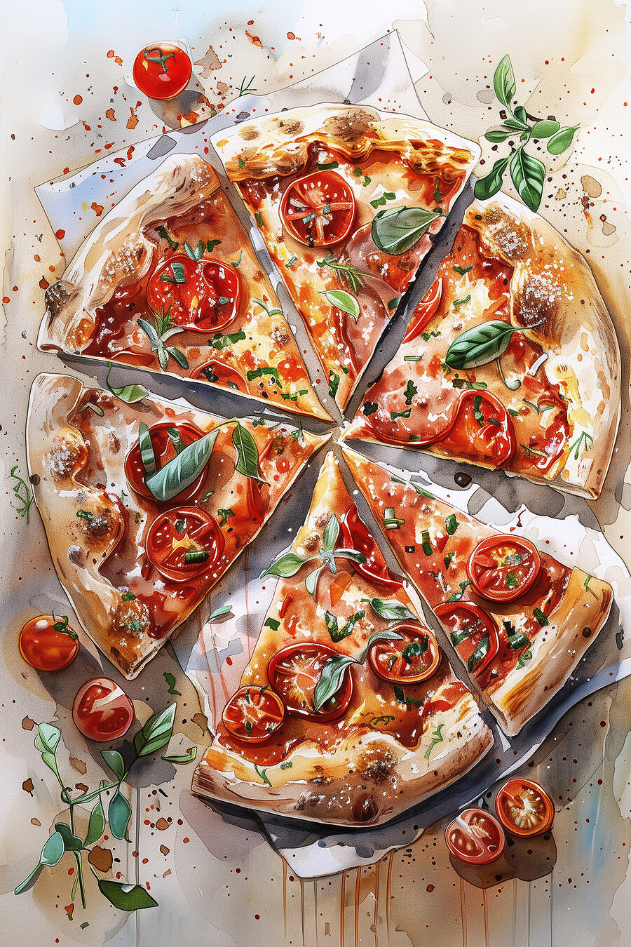 Pizza zwischen Tomaten — ganzes Design