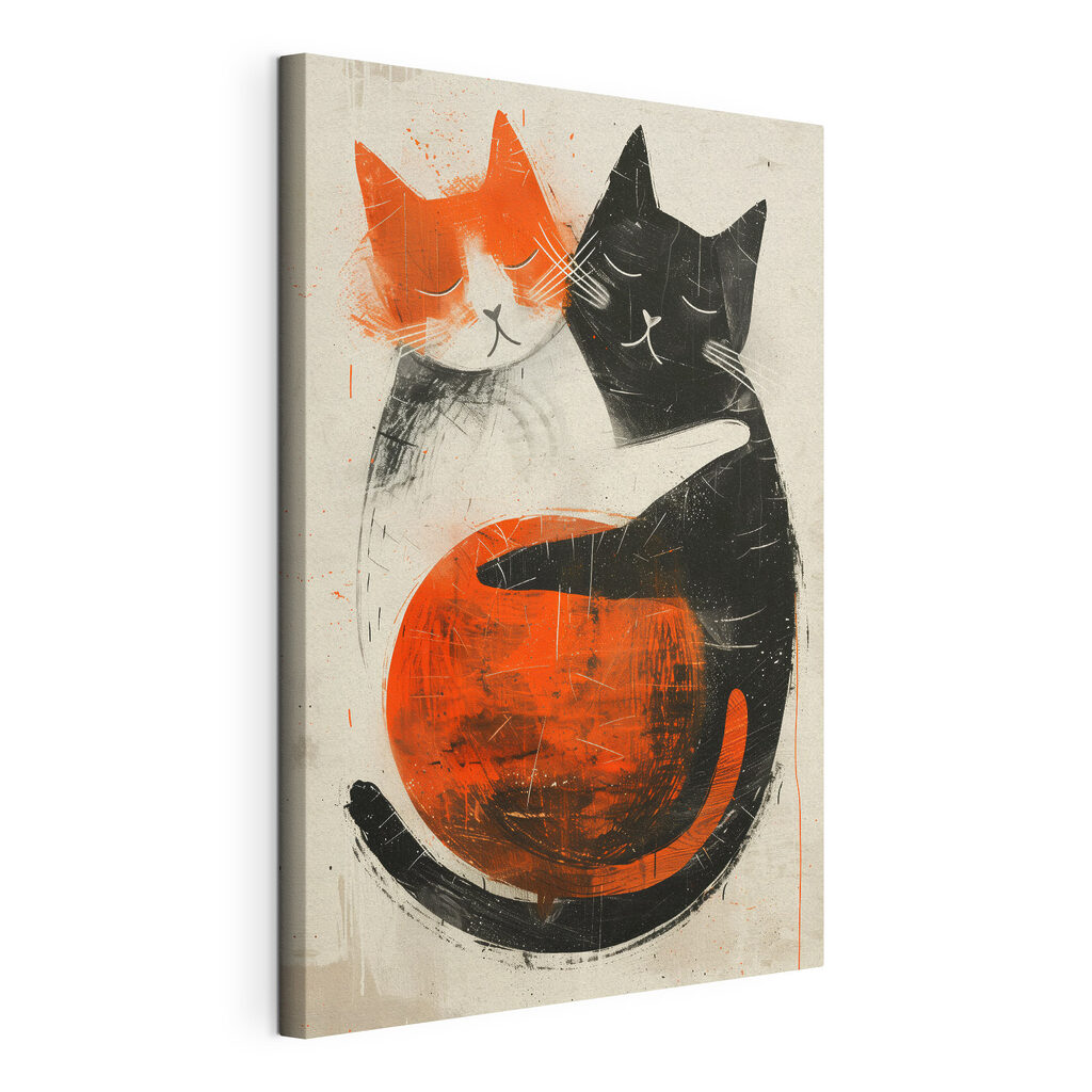 Zwei Katzen eng umschlungen, gespannte Leinwand mit umlaufender Kante