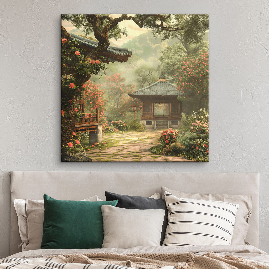 Gartenweg unter altem Baum in einem Interieur