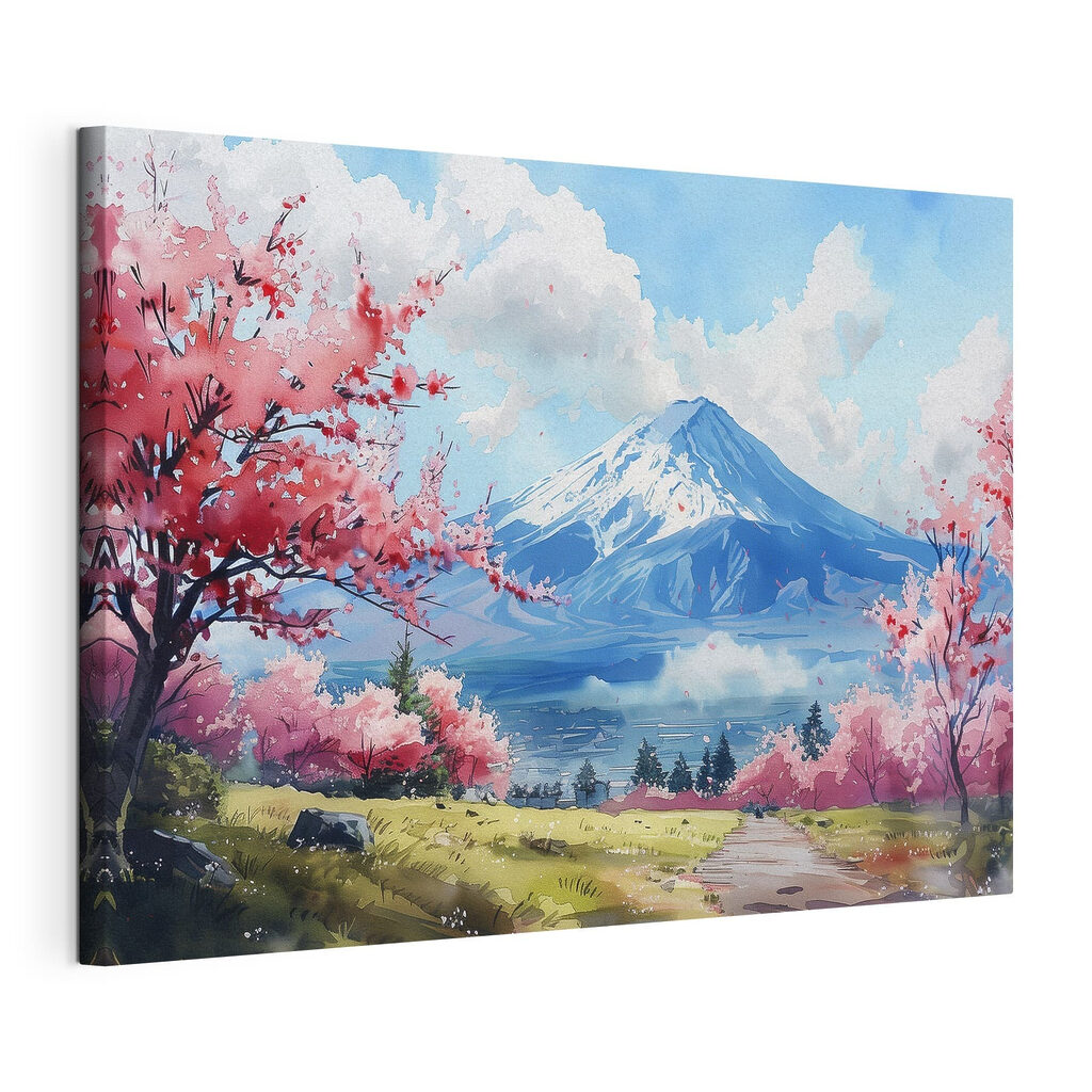 Blühende Berglandschaft, gespannte Leinwand mit umlaufender Kante