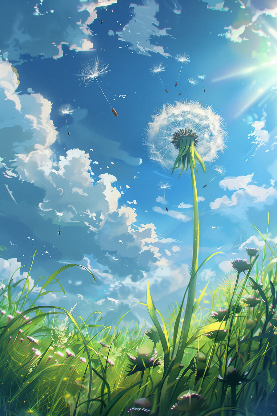 Pusteblume vor Himmelblau — ganzes Design
