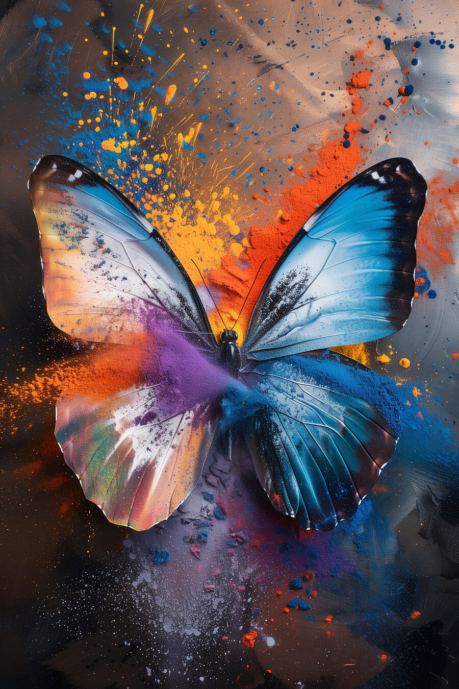 Blauer Schmetterling in Spritzern — ganzes Design