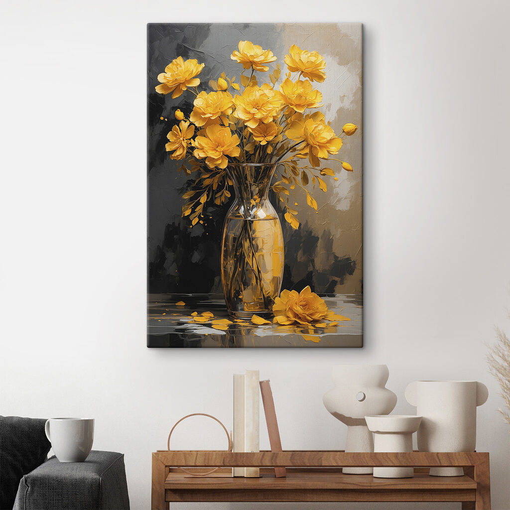 Gelbe Blüten vor Dunkelgrau — Interieur 2