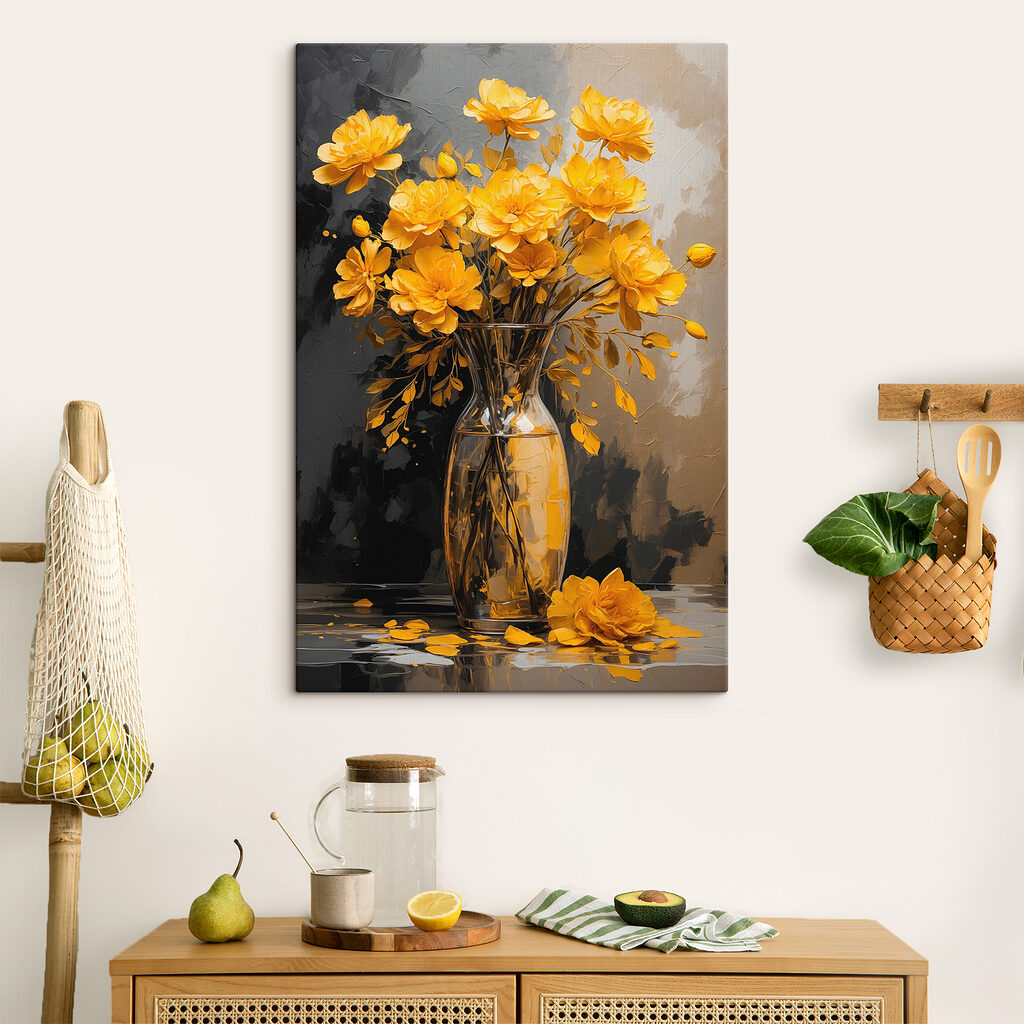 Gelbe Blüten vor Dunkelgrau — Interieur 1